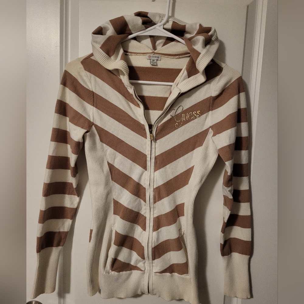 Guess Brown and Cream Striped Hoodie